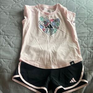 adidas Pink Short Sleeve Tee with Floral Heart Graphic